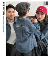 Family Cotton Denim Shirts Parent-child Fashion Clothes Mother and Daughter Jacket Korean Father and Son Same Stripe Coat Tops - Mein Shop