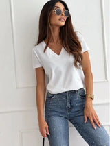 Women's Blouses T-shirt New Fashion Summer Pullover Tops White Short Sleeve Slim Fit V-Neck T-Shirt For Women Casual Clothing - Mein Shop