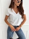 Women's Blouses T-shirt New Fashion Summer Pullover Tops White Short Sleeve Slim Fit V-Neck T-Shirt For Women Casual Clothing - Mein Shop