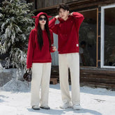 Funny Family Red Hoodies Ear Winter Warm Parent-child Clothes Dad Mom Daughter Son Matching Thick Hooded Sweatshirts Pants Sets - Mein Shop