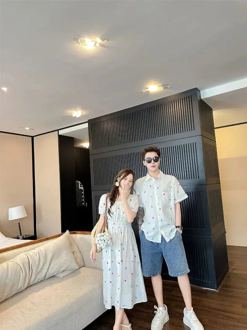 Fashion Family Matching Couple Clothes Mother and Daughter White Dress Dad and Son Baby Clothing Korean Boys Two Piece Outfits - Mein Shop