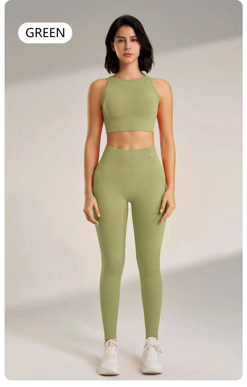 Yoga Clothing Set Women's High Waisted Leggings and Top Two Piece Seamless Fitness Exercise Clothing Fitness Workout Underwear - Mein Shop