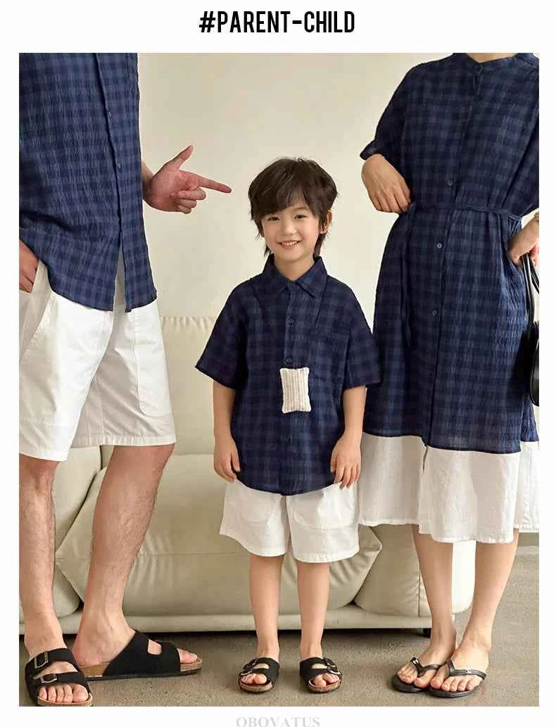 Family Matching Clothes Boy Girl Outfit Set Father and Son Shirt Shorts Suit Mother and Daughter Dress Same Girl Blouse Dress