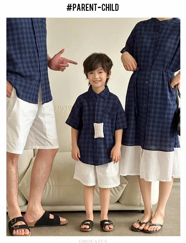 Family Matching Clothes Boy Girl Outfit Set Father and Son Shirt Shorts Suit Mother and Daughter Dress Same Girl Blouse Dress - Mein Shop