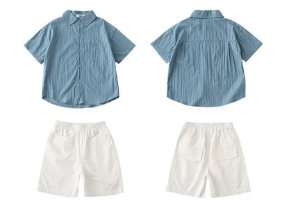 Family Matching Clothes for Brother Sister Mom Daughter Blue Dress Dad Son Clothing Korean Children Two Piece Set Couples Outfit Mein Shop
