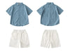 Family Matching Clothes for Brother Sister Mom Daughter Blue Dress Dad Son Clothing Korean Children Two Piece Set Couples Outfit Mein Shop