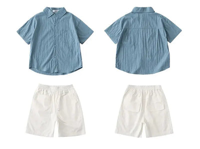 Family Matching Clothes for Brother Sister Mom Daughter Blue Dress Dad Son Clothing Korean Children Two Piece Set Couples Outfit Mein Shop