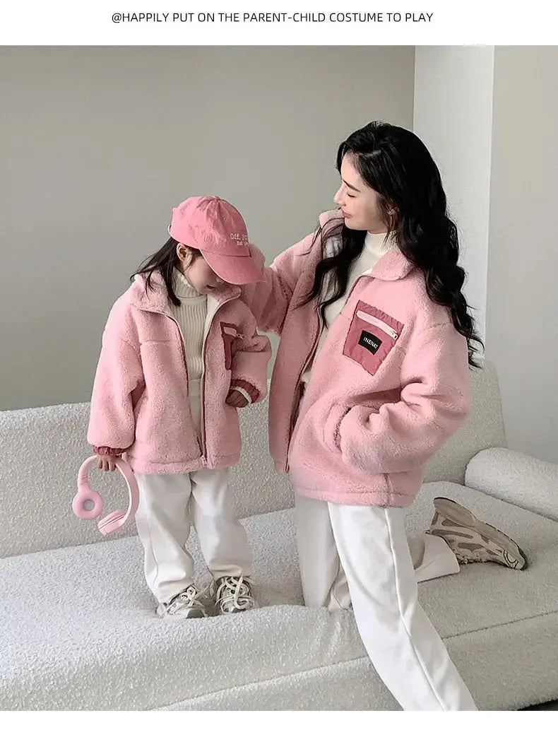 Family Thick Mother Children Suit Warm Winter Korean Fashion Women Daughter Son Matching Coat Baby Clothes  Zipper Sets Jacket - Mein Shop