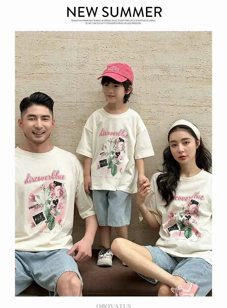 Family Matching Outfit Clothes Set For Summer Vacation Outerwear Beach Tshirt Shorts Clothing Suit Couple Kids Same Costume Wear