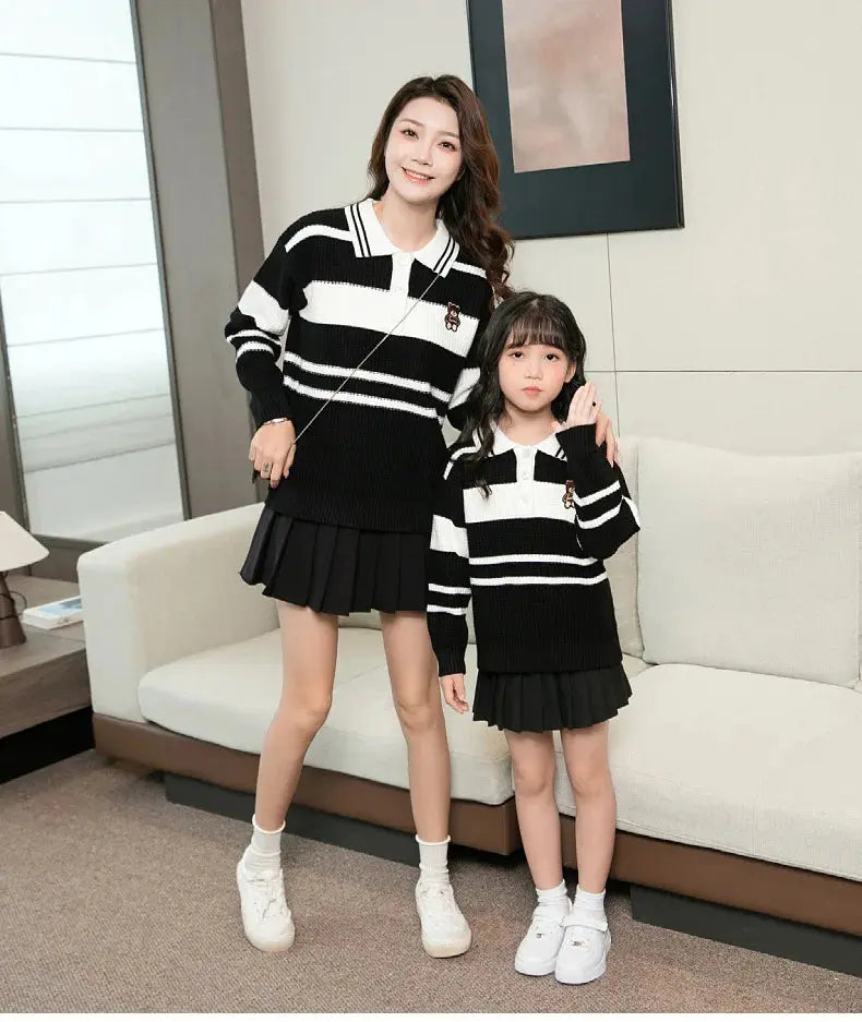 Sweater for The Whole Family Polo Knit Tops Fashion Mom and Daughter Child Girl Matching Jumper Dad and Son Baby Boy Knitwear - Mein Shop