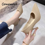 Comemore Comfortable Stilettos Dress Women's Shoes Spring 2023 Trend New Pointed High Heels Fashion Knitted Pumps Knitted Shoe