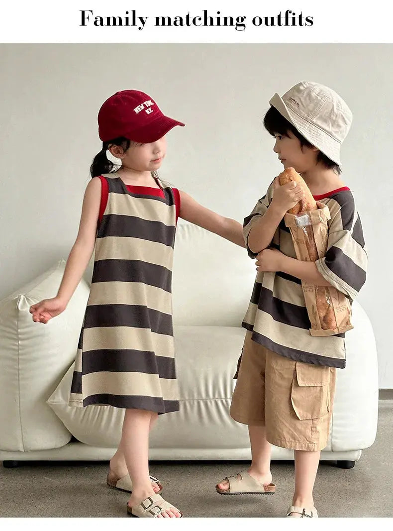 Family Matching Couple Look Clothing Fashion Mom Daughter Sleeveless Dress Dad Son T Shirts Shorts Korean Sister Brother Outfits Mein Shop
