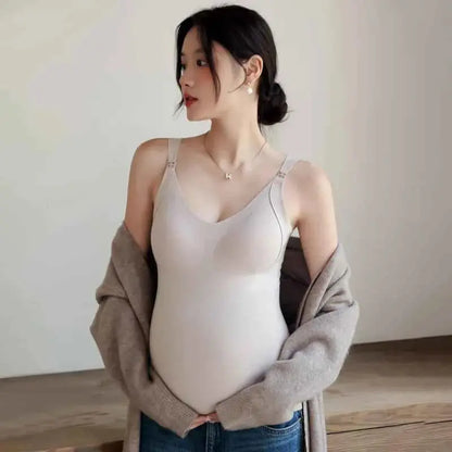 Neue Mode Schwangere Damen Weste Warmes Top für Herbst und Winter, kein BH nötig, Stilltop für werdende Mütter