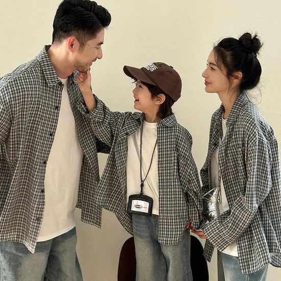 Matching Family Plaid Shirts Dad Mom and Boys Girls Fashion Clothes Korean Father Mother and Daughter Son Same Clothing Jacket Mein Shop