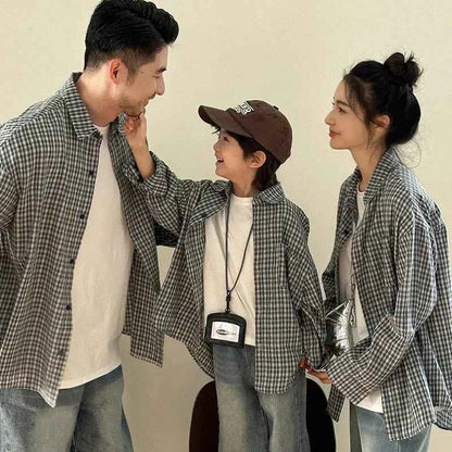 Matching Family Plaid Shirts Dad Mom and Boys Girls Fashion Clothes Korean Father Mother and Daughter Son Same Clothing Jacket