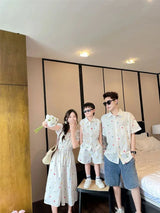 Fashion Family Matching Couple Clothes Mother and Daughter White Dress Dad and Son Baby Clothing Korean Boys Two Piece Outfits - Mein Shop