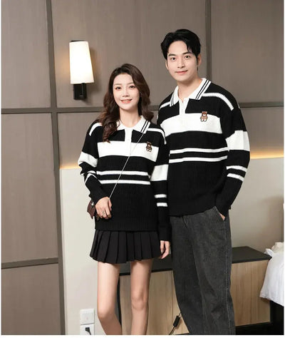 Sweater for The Whole Family Polo Knit Tops Fashion Mom and Daughter Child Girl Matching Jumper Dad and Son Baby Boy Knitwear - Mein Shop