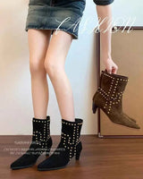New Trend 2025 Autumn and Winter Rivet Fashion High Heel Chelsea Boots Pointed and Nude Boots High Heels Stiletto Western Boots