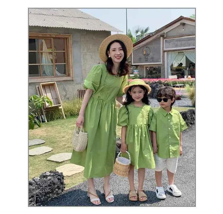 Family Matching Clothes Mom Daughter Dress Dad and Son Sets Korean Women Dresses Mother and Boys Outfits Brother Sister Clothing