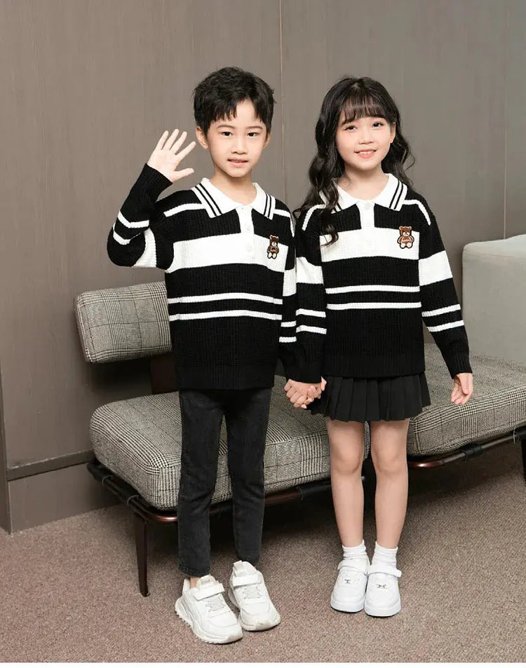 Sweater for The Whole Family Polo Knit Tops Fashion Mom and Daughter Child Girl Matching Jumper Dad and Son Baby Boy Knitwear - Mein Shop