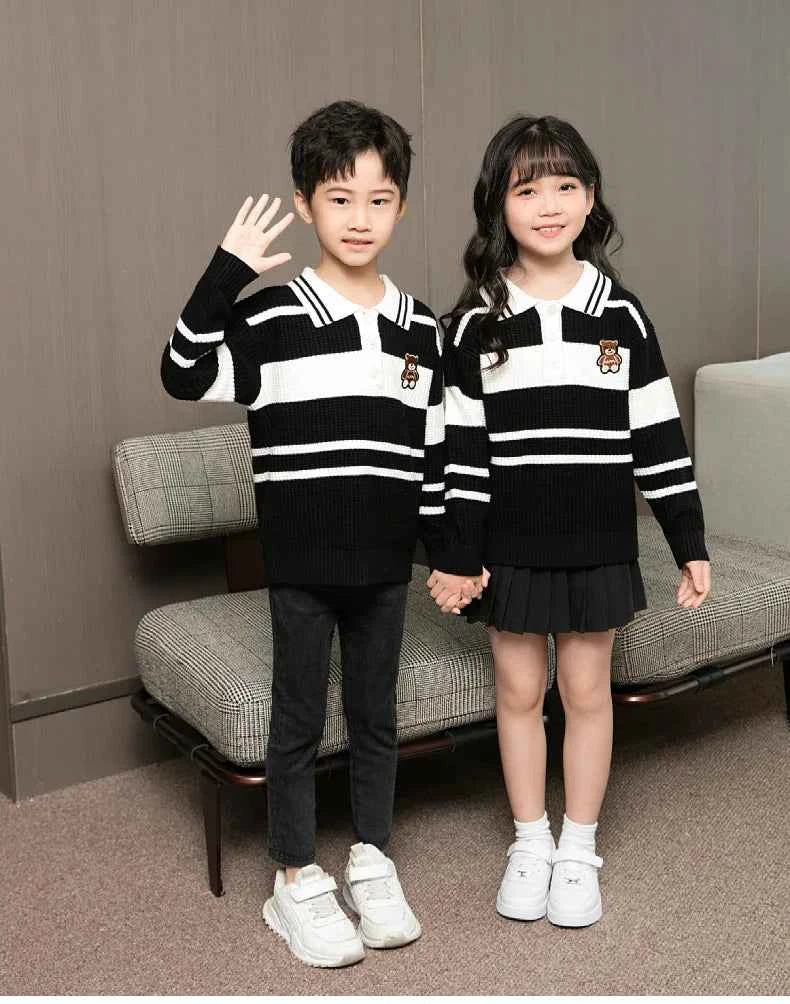 Sweater for The Whole Family Polo Knit Tops Fashion Mom and Daughter Child Girl Matching Jumper Dad and Son Baby Boy Knitwear