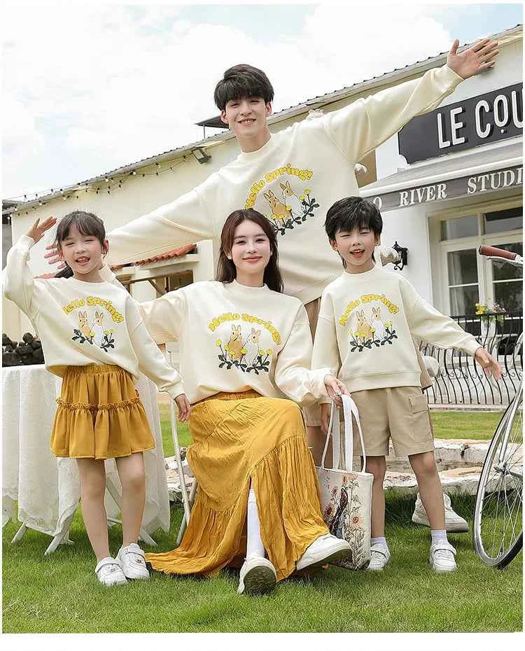Family Matching Clothes Sets for Couple Mother and Daughter Tops Skirts Two Piece Outfits Father and Son Sweatshirts Shorts Suit