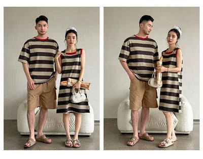 Family Matching Couple Look Clothing Fashion Mom Daughter Sleeveless Dress Dad Son T Shirts Shorts Korean Sister Brother Outfits Mein Shop