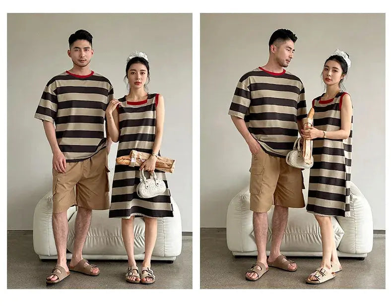Family Matching Couple Look Clothing Fashion Mom Daughter Sleeveless Dress Dad Son T Shirts Shorts Korean Sister Brother Outfits Mein Shop