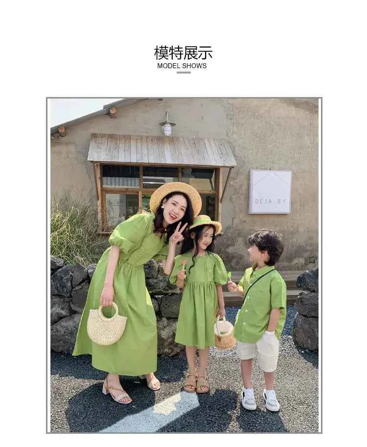 Family Matching Clothes Mom Daughter Dress Dad and Son Sets Korean Women Dresses Mother and Boys Outfits Brother Sister Clothing