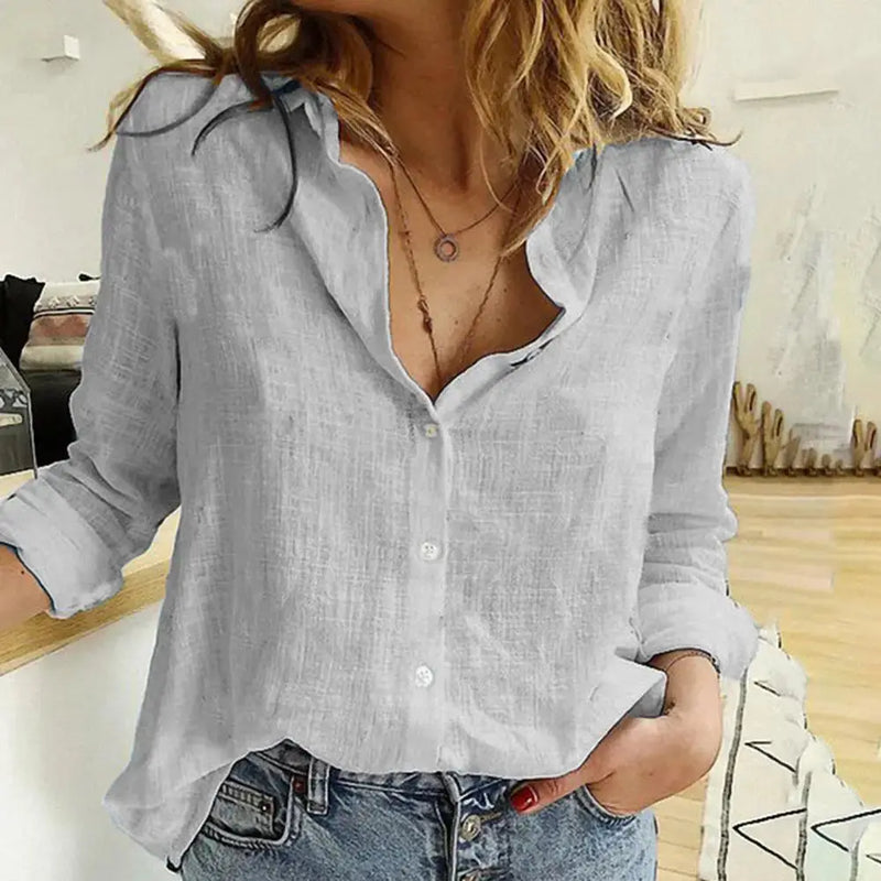 Women's oversized blouse - plain, long sleeves, button placket, plus size, spring shirt, cardigan, loose fit - Mein Shop