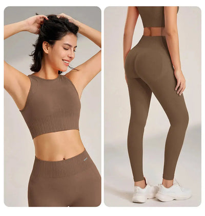 Yoga Clothing Set Women's High Waisted Leggings and Top Two Piece Seamless Fitness Exercise Clothing Fitness Workout Underwear - Mein Shop