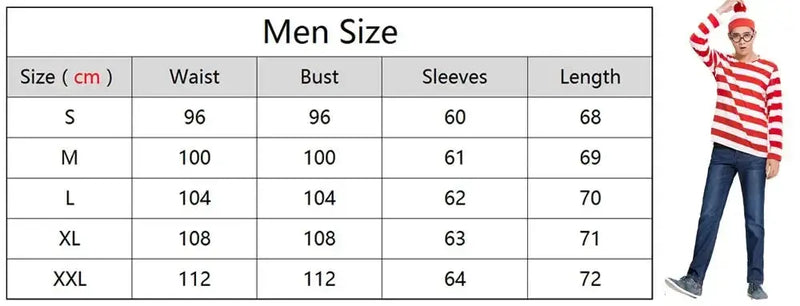 Waldo Book Week Fancy Dress Where's Wally Family Matching Parent-Child Costume Red White Stripe Shirt +Hat +Glasses Girls Boys - Mein Shop