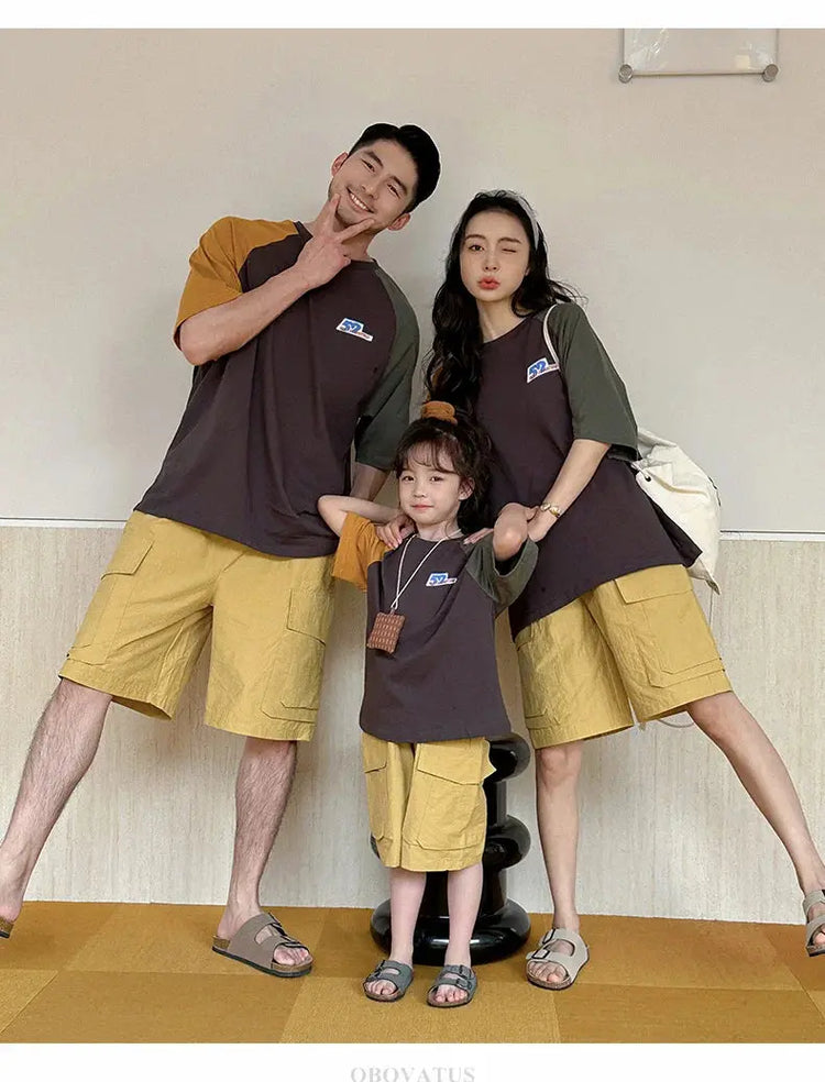 Summer Vacation Wear Father Mother Kids Family Clothing Sets Tshirt Shorts 2PCS Family Look Outfits Couple Child Costume Suit - Mein Shop