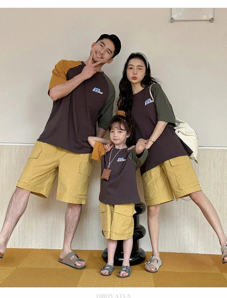 Summer Vacation Wear Father Mother Kids Family Clothing Sets Tshirt Shorts 2PCS Family Look Outfits Couple Child Costume Suit - Mein Shop