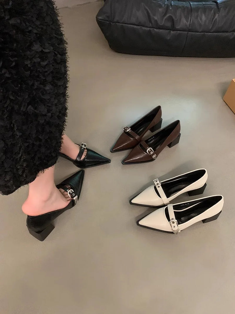 2025 Women Shoe Fashion Pointed High Heel Single Shoe Trend New Retro Spring Belt Buckle French Elegant Banquet Dress Shoes