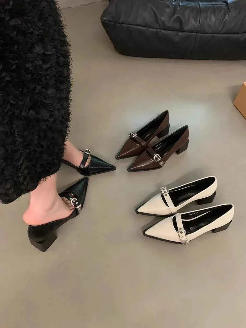 2025 Women Shoe Fashion Pointed High Heel Single Shoe Trend New Retro Spring Belt Buckle French Elegant Banquet Dress Shoes