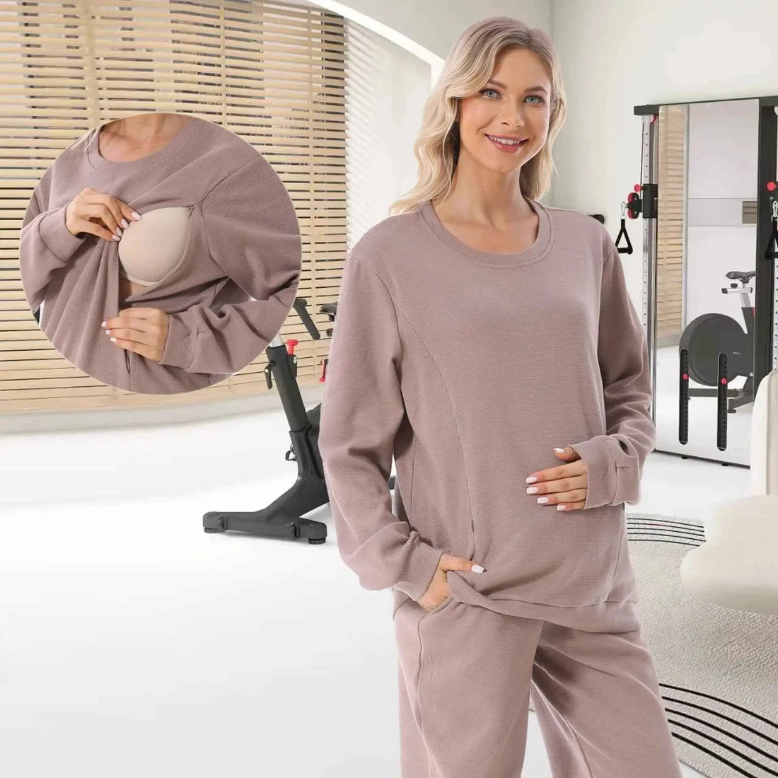 2025 Neuer Schwangere Hoodie Stillkleidung Waffel Stillpullover Sweatshirts Schwangerschafts-Casual-Oberteile für schwangere Frauen Herbst Winter