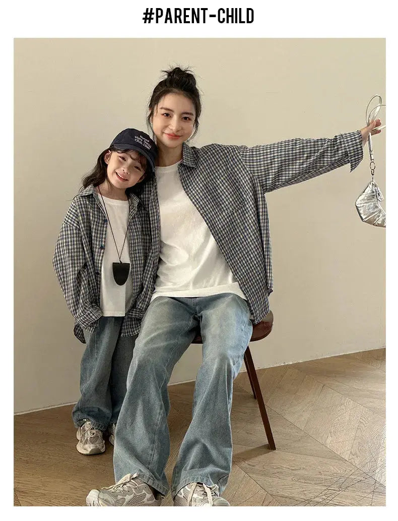 Matching Family Plaid Shirts Dad Mom and Boys Girls Fashion Clothes Korean Father Mother and Daughter Son Same Clothing Jacket Mein Shop