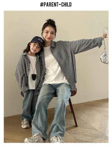 Matching Family Plaid Shirts Dad Mom and Boys Girls Fashion Clothes Korean Father Mother and Daughter Son Same Clothing Jacket
