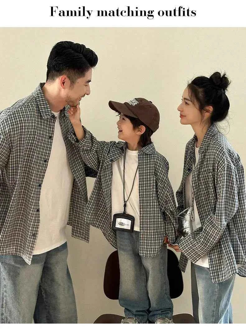 Matching Family Plaid Shirts Dad Mom and Boys Girls Fashion Clothes Korean Father Mother and Daughter Son Same Clothing Jacket