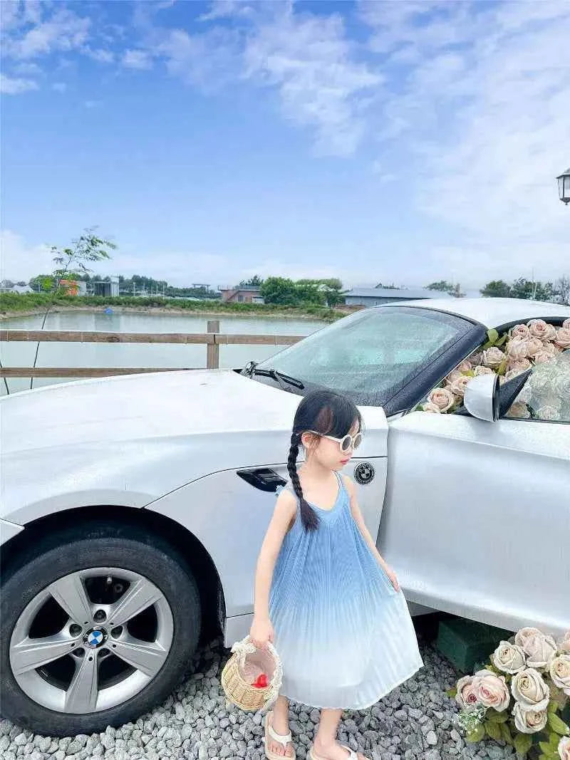 Family Fashion Beach Mother Father and Girl Boy Blue Clothes Vacation Look Mom Daughter Holiday Dress Korean Dad Son T Shirts