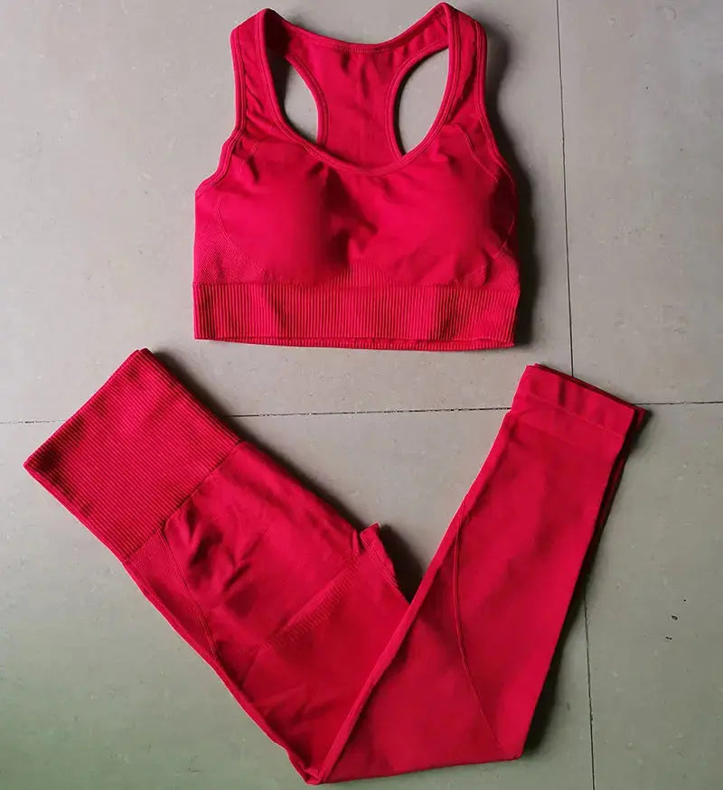 High Waist Elastic Seamless Yoga Wear Women Fitness Clothes Gym Clothing Workout Set Long Sleeve Crop Top Leggings Sports Suit - Mein Shop