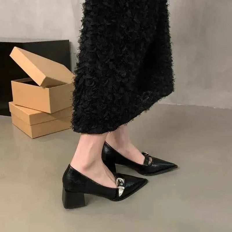 2025 Women Shoe Fashion Pointed High Heel Single Shoe Trend New Retro Spring Belt Buckle French Elegant Banquet Dress Shoes