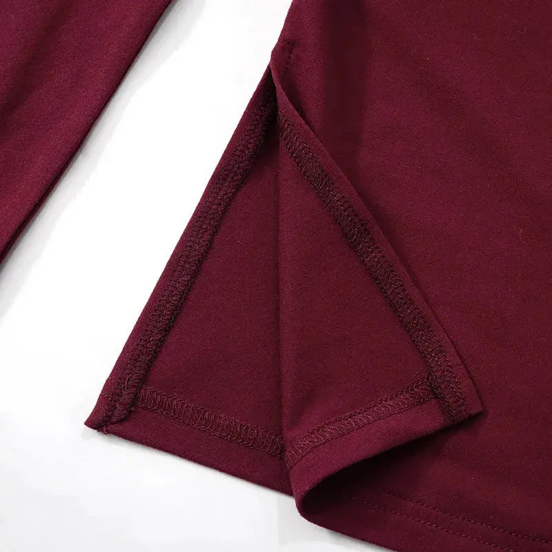 Wine Red T-shirts for Women 2025 Autumn Long Sleeve Split Slim Fit Tee Shirt Female Clothing Y2K Tunics Crop Tops Streetwear - Mein Shop