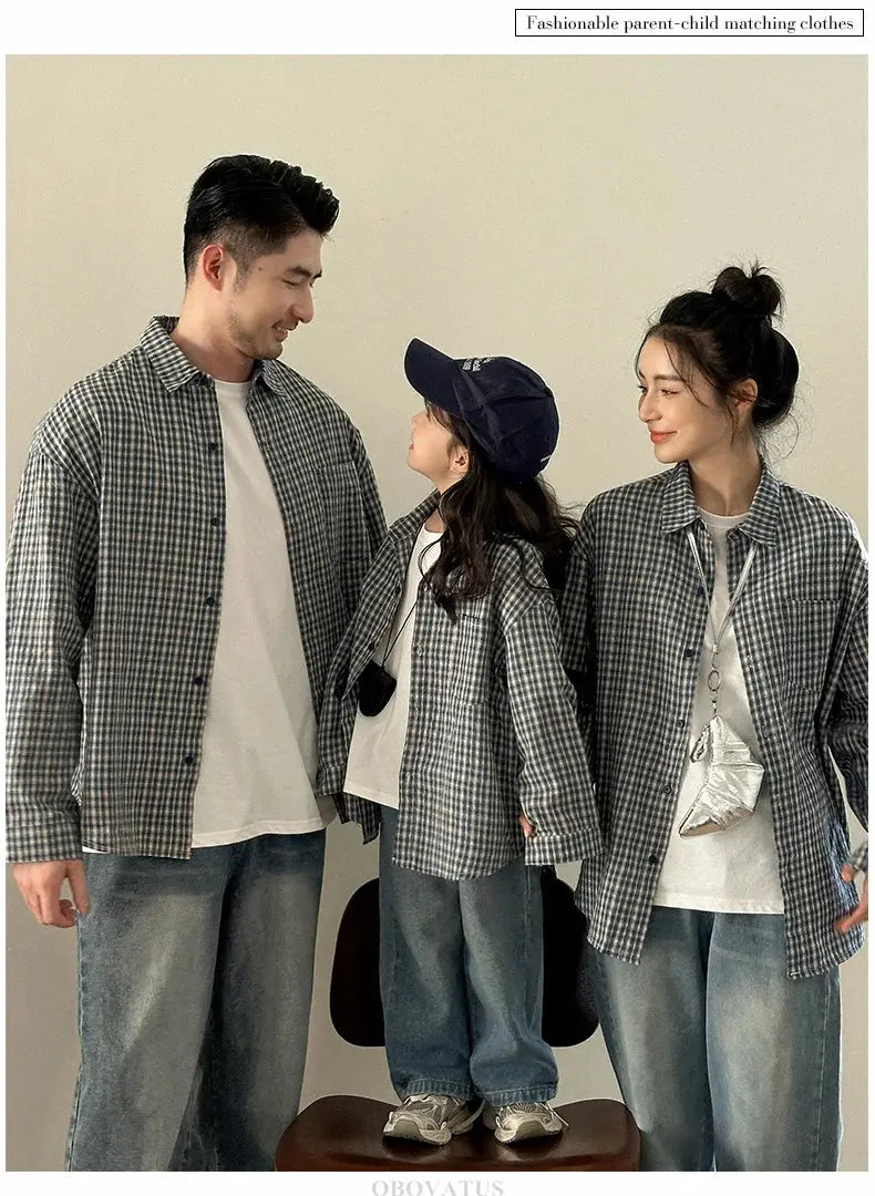 New Elegant Family Look Clothing Mother and Daughter Father Son Plaid Shirt Long Sleeve Blouse Fashion Family Matching Outfit - Mein Shop