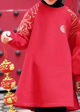 New Years Family Matching Red Clothing Winter Parent-child Clothes Mom and Daughter Girl Dress Dad and Son Boy Baby Sweatshirts - Mein Shop