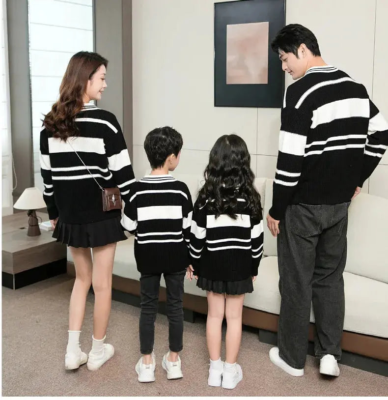 Sweater for The Whole Family Polo Knit Tops Fashion Mom and Daughter Child Girl Matching Jumper Dad and Son Baby Boy Knitwear - Mein Shop