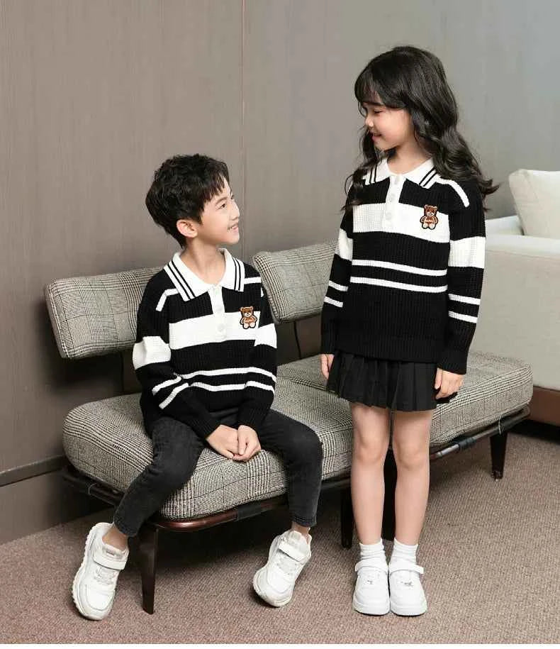 Sweater for The Whole Family Polo Knit Tops Fashion Mom and Daughter Child Girl Matching Jumper Dad and Son Baby Boy Knitwear