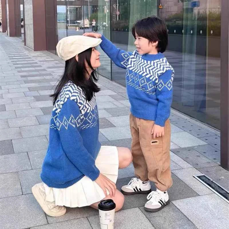 Knit Sweaters for The Whole Family Knitwear Winter Father Mother and Daughter Son Children Boy Girl Knitted Long Sleeve Pullover