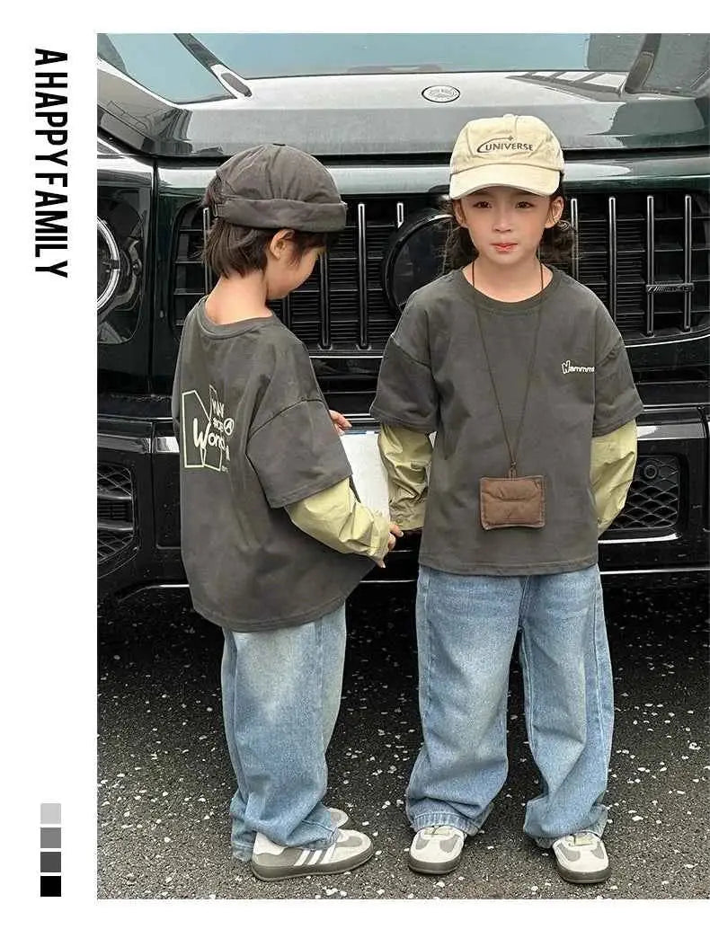 Fashion Family Long Sleeve T-shirt Parent-child Tee Korean Father Mother and Son Daughter Same Clothes Dad Mom and Baby Clothing